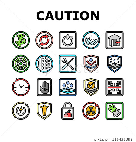 product caution label warning icons set vector 116436392
