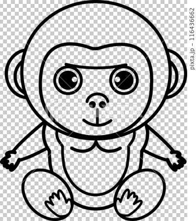 かわいいゴリラの線画イラスト・塗り絵 116436662