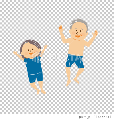 水着を着てジャンプする男女のシニア イラスト 水着を着てジャンプする男女のシニア イラスト 116436831