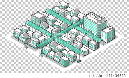 俯瞰から見た立体の商店街のベクターイラスト 俯瞰から見た立体の商店街のベクターイラスト 116436833