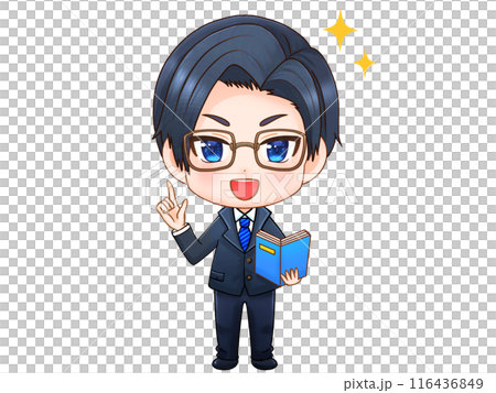 Illustration material of a chibi character elite salaryman pointing Illustration material of a chibi character elite salaryman pointing 116436849