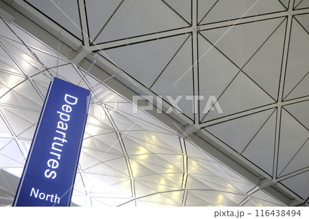 Celling of intenational airport terminal with departure word 116438494