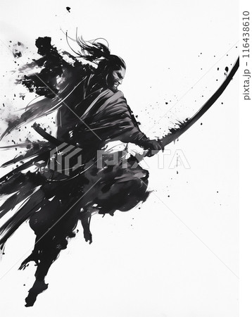 必殺の一撃を放つ侍 水墨画のイラスト素材 [116438610] - PIXTA