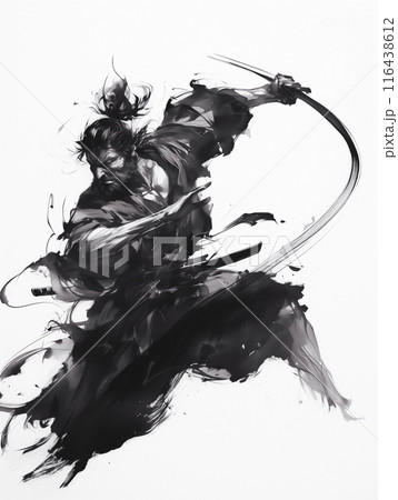 必殺の一撃を放つ侍 水墨画のイラスト素材 [116438612] - PIXTA