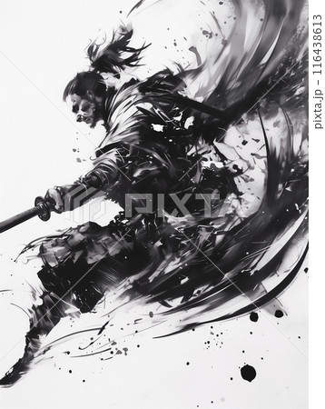 必殺の一撃を放つ侍 水墨画のイラスト素材 [116438613] - PIXTA