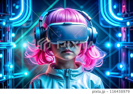 woman in virtual reality headset or 3d glasses woman in virtual reality headset or 3d glasses 116438979