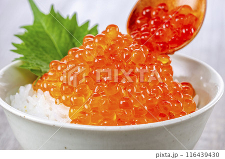 ご飯にイクラをたっぷりのせて食べる 116439430