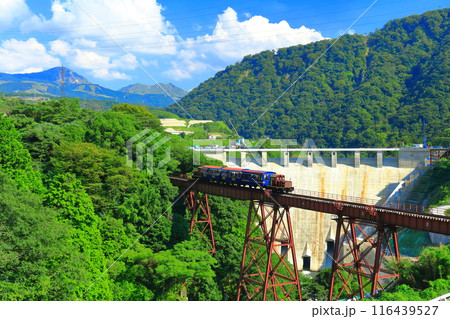 【熊本県】晴天の南阿蘇鉄道トロッコ列車と立野ダム 116439527