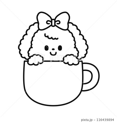 マグカップからひょっこり顔を出す可愛い犬・線画 116439894