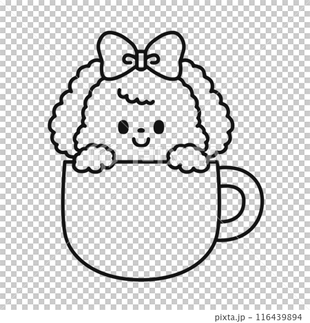 マグカップからひょっこり顔を出す可愛い犬・線画 116439894