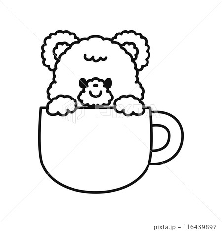 マグカップからひょっこり顔を出す可愛いクマ・線画 116439897