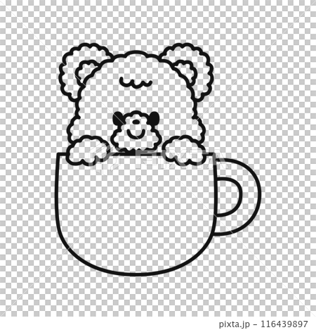 マグカップからひょっこり顔を出す可愛いクマ・線画 116439897