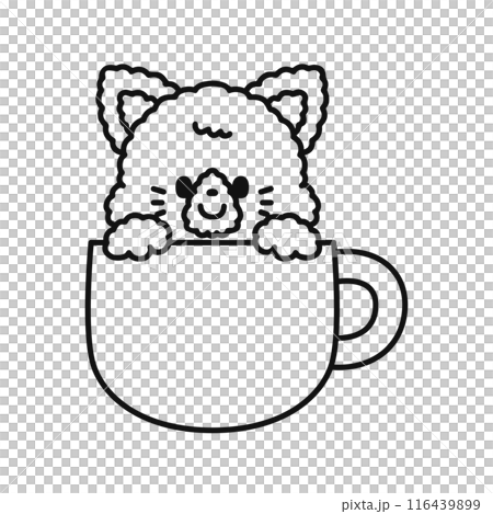 マグカップからひょっこり顔を出す可愛い猫・線画 116439899