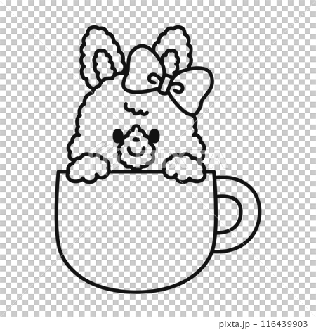 マグカップからひょっこり顔を出す可愛いウサギ・線画 116439903