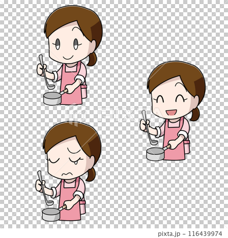 3個單手拿著鍋子和湯匙的女人插畫圖案 116439974