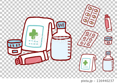 薬局などで使えそうなかわいい薬の素材 薬局などで使えそうなかわいい薬の素材 116440237