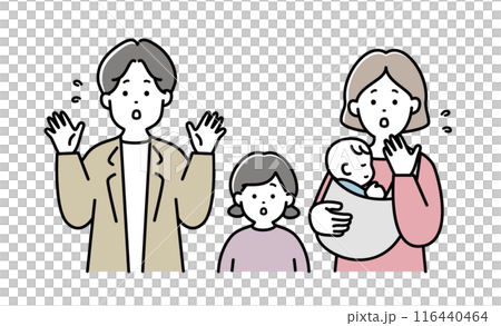 Illustration material of a young family with a worried expression 116440464