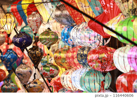 Hoi An traditional color lantern on the street in Vietnam as one of famous scenes  116440606