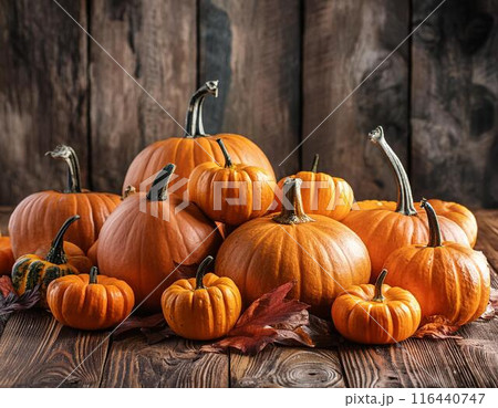 ハロウィン用の大きなかぼちゃと小さなかぼちゃ 116440747