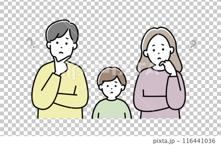 考える・悩む3人家族のイラスト素材 考える・悩む3人家族のイラスト素材 116441036