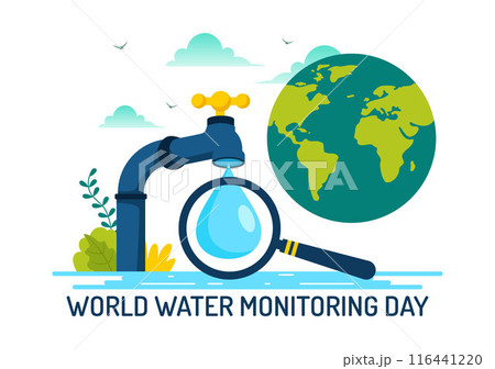 World Water Monitoring Day Vector Illustration on September 18 with Water Droplets and Earth in a Flat Style Cartoon Background World Water Monitoring Day Vector Illustration on September 18 with Water Droplets and Earth in a Flat Style Cartoon Background 116441220