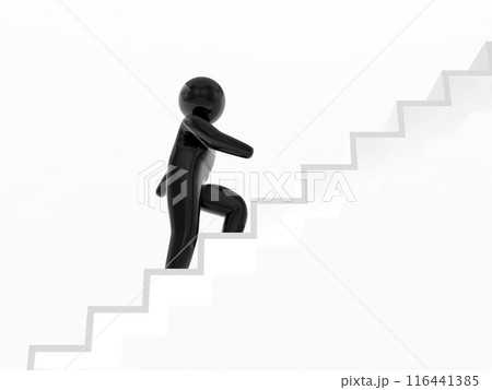 階段をのぼる黒い人 アイコン 横 白背景 3Dイラストレーション 階段をのぼる黒い人 アイコン 横 白背景 3Dイラストレーション 116441385