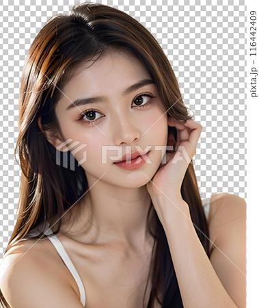 一個美麗的年輕女子與美麗的皮膚的仕女畫。美圖（透明背景）alpha通道AI 116442409