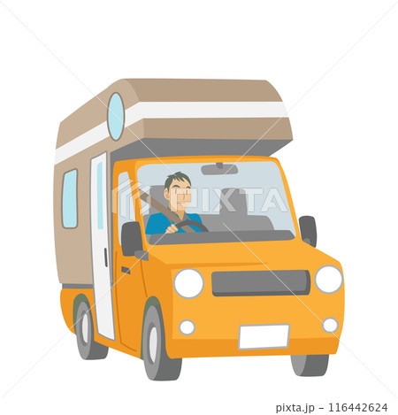 キャンピングカーを運転する男性のイラスト 116442624