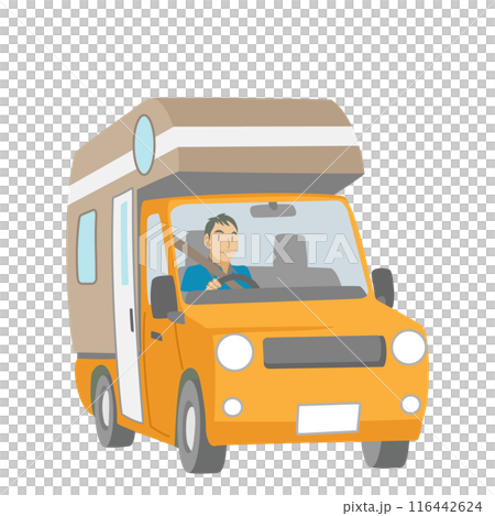 キャンピングカーを運転する男性のイラスト 116442624