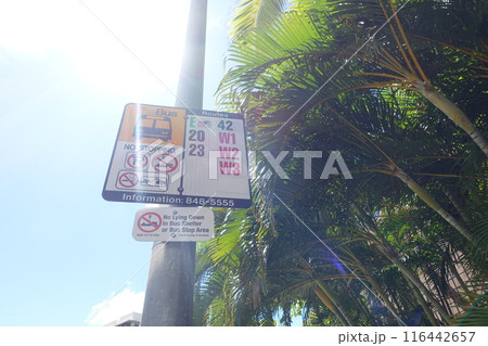 ハワイ州のバス停　ホノルルのバス停 116442657