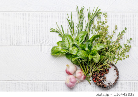 Various herbs and spices on the table Various herbs and spices on the table 116442838
