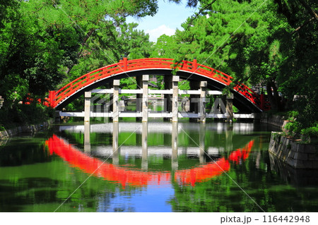 【大阪府】シンメトリーな住吉大社の反橋（太鼓橋） 116442948