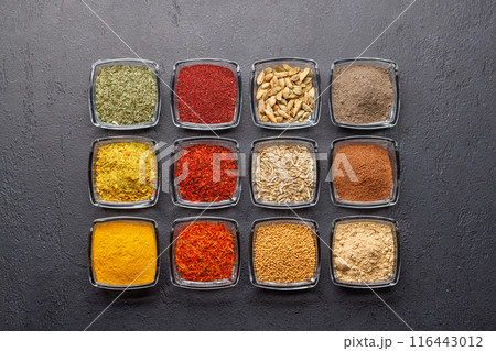 Various spices on the table 116443012