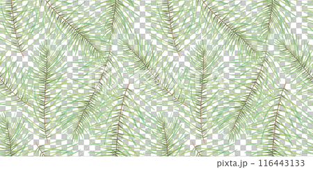 Seamless pattern of pine and fir branches. Christmas background with evergreens. Illustration with watercolor, marker. Hand drawn isolated art. Natural wallpaper for the New Year with a cedar branch. Seamless pattern of pine and fir branches. Christmas background with evergreens. Illustration with watercolor, marker. Hand drawn isolated art. Natural wallpaper for the New Year with a cedar branch. 116443133