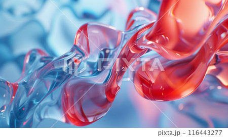 アブストラクト 布 光沢 液体 水晶 反射 金属 壁紙 赤 青 116443277