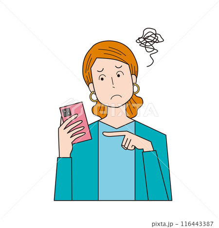 スマートフォンの操作に悩む女性 スマートフォンの操作に悩む女性 116443387