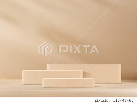 Elegant 3D Beige Boxes Podium with Soft Shadow on Beige Background: Perfect for Minimal Style Product Display, Mockup, and Showcase 116443460