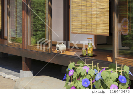 夏の日本家屋の縁側に置かれた冷茶と蚊取り豚 / 夏休み・帰省・田舎の実家・昭和レトロイメージ 夏の日本家屋の縁側に置かれた冷茶と蚊取り豚 / 夏休み・帰省・田舎の実家・昭和レトロイメージ 116443476
