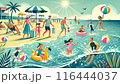 夏の海で遊ぶ人々の風景イラスト 116444037