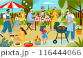 キャンプでバーベキューをする家族のイラスト 116444066