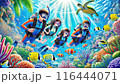 巨大な珊瑚とダイバー達 116444071