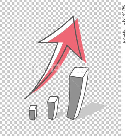 Illustration material of an upward trending bar graph and arrow Illustration material of an upward trending bar graph and arrow 116444769