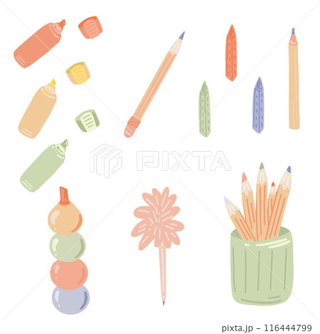 Vector Set of School Stationery Supplies 116444799