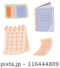 Notebook with Stickers, Tabs, and Paper set flat design 116444809