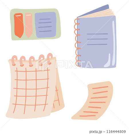 Notebook with Stickers, Tabs, and Paper set flat design 116444809