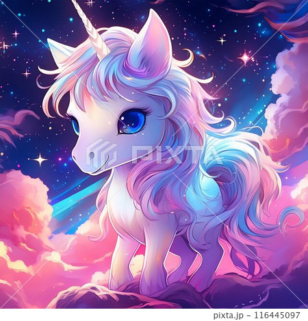 月夜に輝く雲とユニコーンのイラスト素材 [116445097] - PIXTA