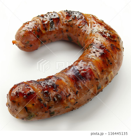 Grilled Sausage Link Isolated on White Background 116445135