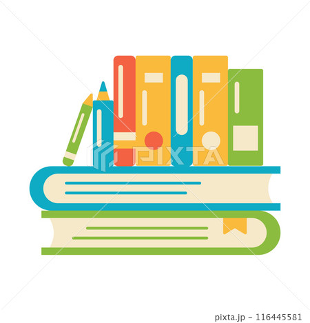 Pile of Education School Books and Office Stationery Equipment 116445581
