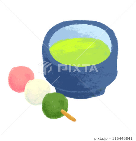 抹茶とお団子　クレヨンタッチ　挿し絵 116446841