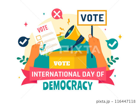 International Day of Democracy Vector Illustration on September 15 with Hands Holding Voting Papers for Resolution in a Flat Cartoon Style Background 116447118